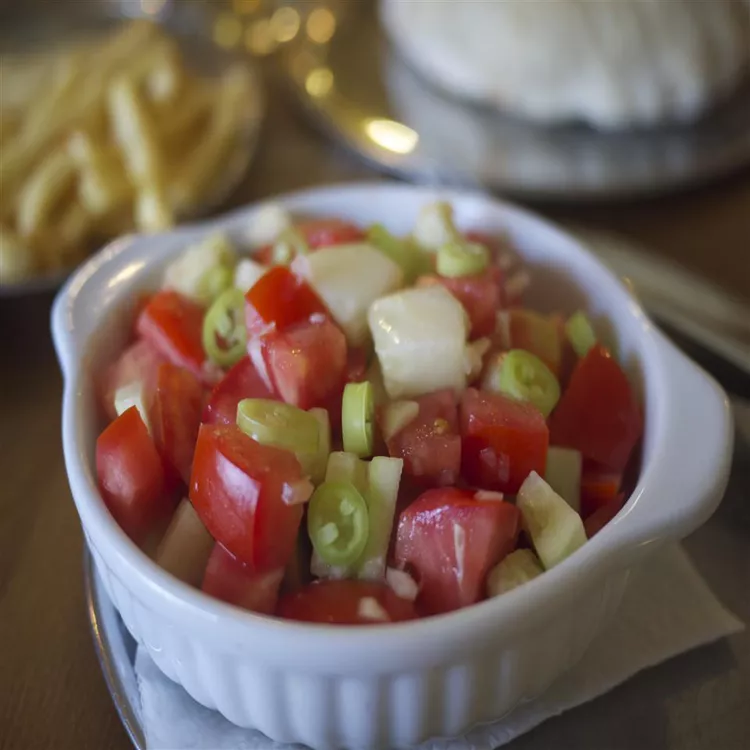Serbian salad served in a bowl